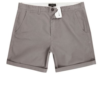 Grey slim fit turn up shorts